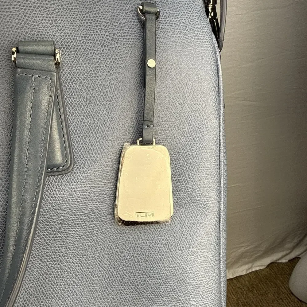 Tumi Sinclair Elaine Commuter‎ Brief Tote Bag Cornflower Blue Leather Crossbody